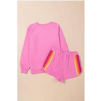 Everyday The Label Women's Bonbon Striped Accent Pullover & Shorts Two Piece Casual Set | Size: Medium