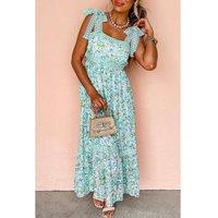 Everyday The Label Women's Green Floral Lace Tied Strap Empire Waist Maxi Dress | Size: XL
