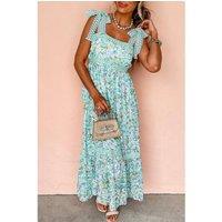 Everyday The Label Women's Green Floral Lace Tied Strap Empire Waist Maxi Dress | Size: Medium