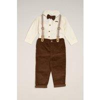 Little Gent Boy's Corduroy Bow Tie, Shirt & Trousers with Braces Outfit Set in Brown | Size: 3 Years