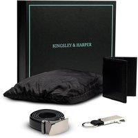 Kingsley & Harper Men's Commuter Travel Essentials Set - Belt, Wallet, Keyring & Raincoat in Black