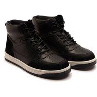 Off the Hook Men's 'SHAW' Boys Leather Hi-Top Lace up Trainer Sneakers in Black | Size: 13