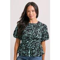 Dorothy Perkins Women's Green Zebra Print Contrast Binding Peplum Top | Size: 18
