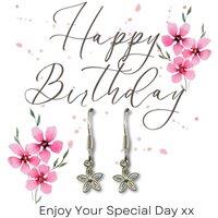 Aye Do Gifts Women's Happy Birthday Pink Flowers Gift Card & Dahlia Flower Drop Earrings in Silver