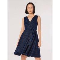 Apricot Women's Metallic Pleat Skater Mini Dress in Navy | Size: 14
