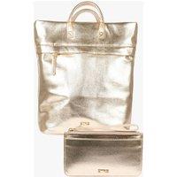 Etre Women's Faux Leather Backpack Passport Holder 2 Piece Travel Set in Gold