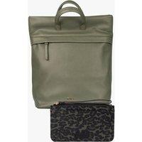 Etre Women's Faux Leather Backpack Leopard Passport Holder 2 Piece Travel Set in Khaki