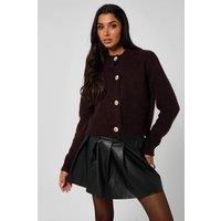 Urban Bliss Women's Wool Blend Cropped Cardigan in Brown | Size: Medium