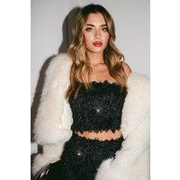 Pink Vanilla Women's Black Feather Sequin Bandeau Top | Size: Large