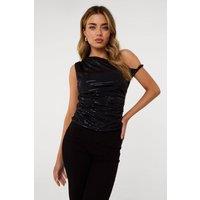 Pink Vanilla Women's Black Twist Shoulder Disco Top | Size: Medium