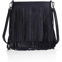 Kitise Women's Classic PU Leather Fringe Detail Boho Style Crossbody Handbag in Black