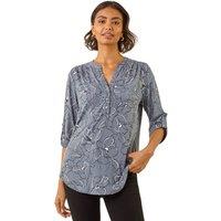 Roman Women's Floral Notch Neck Shirt in Grey | Size: 20