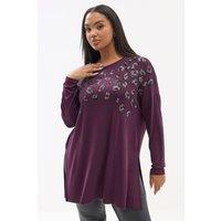 Yours Women's Leopard Sequin Long Sleeve Top in Purple | Size: 34-36