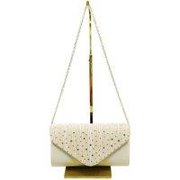 Vellin Women's Embellished Envelope Clutch Bag with Gold Chain Strap in Beige