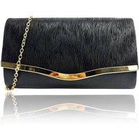 Vellin Women's Textured Satin Clutch Bag with Gold Trim in Black