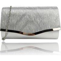 Vellin Women's Textured Satin Clutch Bag with Gold Trim in Silver