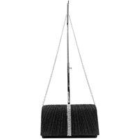 Vellin Women's Glitter Pleated Clutch Bag with Crystal Trim & Chain Strap in Black