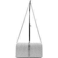 Vellin Women's Glitter Pleated Clutch Bag with Crystal Trim & Chain Strap in Silver