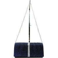 Vellin Women's Glitter Pleated Clutch Bag with Crystal Trim & Chain Strap in Navy