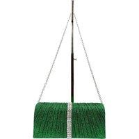 Vellin Women's Glitter Pleated Clutch Bag with Crystal Trim & Chain Strap in Green