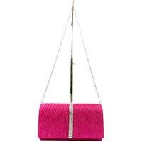 Vellin Women's Glitter Pleated Clutch Bag with Crystal Trim & Chain Strap in Fuchsia