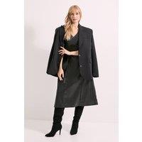 Principles Women's V Neck Fit & Flare PU Midi Dress in Black | Size: 16