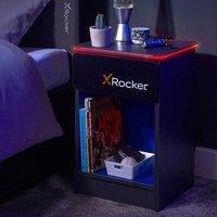 X Rocker Carbon-Tek Bedside Table with Drawer, LED Lights & Charging in Dark Grey