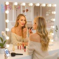 7seas Hollywood LED Makeup Mirror 8063cm - USB Ports Bluetooth & Touch Screen - Wall Tabletop in White