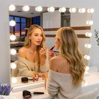 7seas Hollywood Vanity Makeup Large Mirror - 18 LED Lights USB Ports - Tabletop or Wall Mounted in White