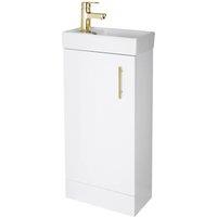 Balterley Wall Hung Vanity Basin 400mm Gloss White & Brushed Brass Handle