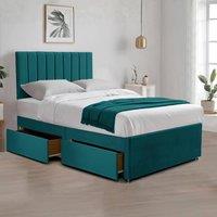 Bed Time UK Relaxing Plush Divan Bed with Mattress, 2 Drawers & 20 Headboard in Green | Size: Single