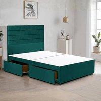 Bed Time UK Plush Divan Bed Frame with 48 Headboard & 2 Drawer Storage in Green | Size: King
