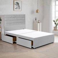 Bed Time UK Plush Divan Bed Frame with 48 Headboard & 2 Drawer Storage in Silver | Size: Single
