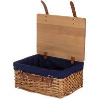 Red Hamper Double Steamed Navy Lined Willow Empty Picnic Basket with Pinewood Lid | Size: XL