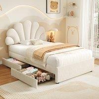 BTM Single Bed with Petal Headboard & Storage Drawers in Beige