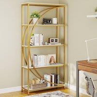 Gymax 5-Tier Industrial Bookshelf Wooden Bookcase With Open Shelves in White