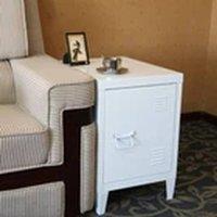 EONLION Metal Table Storage Bedside Table Cabinet Bedroom Lamp End Side Table in White
