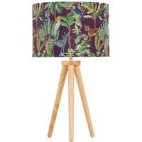 EONLION Light Oak Table Lamp Bedside Light Wood Tripod Safari Velvet Shade