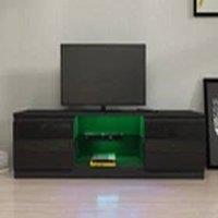 EONLION Modern TV Unit Stand Cabinet Black High Gloss Doors with LED Lights