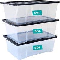 EONLION 50L Clear Plastic Storage Box with Hinged Lid