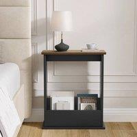 Havendro Walnut + Black Slim Side Table with Storage for Small Spaces