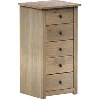 Havendro 5 Drawer Chest of Drawers Narrow Solid Pine Wood in Beige