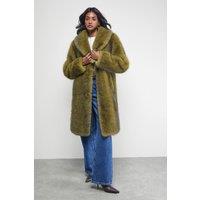 Warehouse Women's Two Tone Luxe Faux Fur Coat in Green | Size: 10