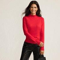 Lands' End Women's Petite Button Cuff Polo Neck Jumper in Red | Size: 14-16