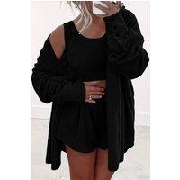 Everyday The Label Women's Black 3 Pcs Crop Tank Top Shorts with Cardigan Lounge Set | Size: Small