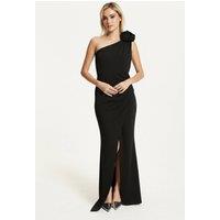 Liquorish Women's One Shoulder Black Rose Maxi Dress | Size: 12