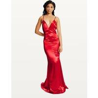 Liquorish Women's Red Satin Plunge Maxi Dress | Size: 6