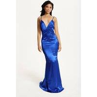 Liquorish Women's Blue Satin Plunge Maxi Dress | Size: 6