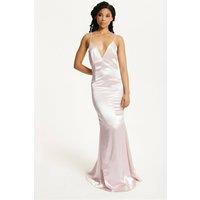 Liquorish Women's Pink Satin Plunge Maxi Dress | Size: 14
