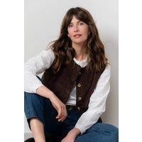 Lily & Me Women's Dusk Stretch Cotton Lined Jumbo Cord Gilet with Mock horn buttons in Chocolate | Size: 14